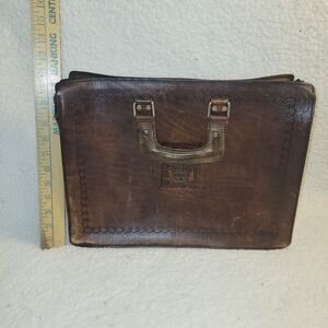 Vintage Bolivia Leather Document‎ Bag Portfolio Tooled Handmade YKK Zipper